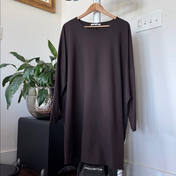 Bryn Walker Tunic Top Sz Large Brown Rayon Blend Long Sleeve Tapered Waist - Picture 1 of 10